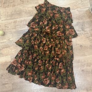 Free People Floral Tiered Skirt - Black and Brown